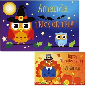 image:imageChristmas Personalized Kids Placemat  Laminated Bright Graphic Placemat 11 x 17 by Lillian VernonOwl  Turkey