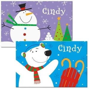 image:imageChristmas Personalized Kids Placemat  Laminated Bright Graphic Placemat 11 x 17 by Lillian VernonSnowman  Bear