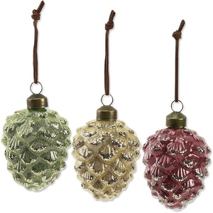 image:imageLillian Vernon Glass Pinecone Ornaments with Leather String  Set of 3 Hanging String 3 Diameter Holiday Tree Dcor Gifts