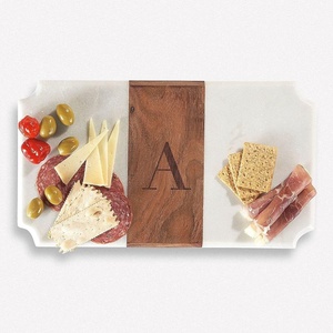 image:imageLuxe White Marble Personalized Serving Tray  16x9 Monogrammed Charcuterie BoardWhite Marble 16x9
