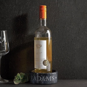 image:imagePersonalized Black Marble Luxe Wine Bottle Coaster  Black Marble Wine Bottle Holder with Padded No Slip Bottom