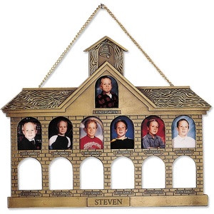image:imageLillian Vernon Antique Gold Tone Schoolhouse Picture Frame  Personalized Kids Memory Holder Album Customized Photo Frames Display Kindergarten  High School Years Pictures 10 12 x 9 SizeGold