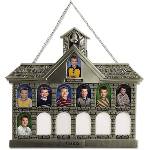 image:imageLillian Vernon Antique Gold Tone Schoolhouse Picture Frame  Personalized Kids Memory Holder Album Customized Photo Frames Display Kindergarten  High School Years Pictures 10 12 x 9 SizeSilver