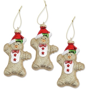 image:imageLillian Vernon Gingerbread Man Christmas Ornaments  Set of 3 Large 3 x 5 Glass Ornament Hanging String Holiday Tree Dcor Gifts