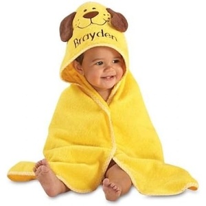 image:imageLillian Vernon Hooded Animal Personalized Towel for Babies  Yellow Puppy 100 Cotton Large 30 x 30 inch Size Machine Washable Custom EmbroideredPuppy