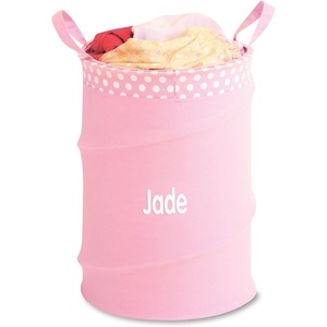 image:imageLillian Vernon Personalized Collapsible Laundry Tote  Customized Portable Garment Storage amp Dorm Hamper Bag with Handles Heavy Duty Cotton Canvas Poly Fabric Pink 14 D x 19 H Freestanding Basketpink