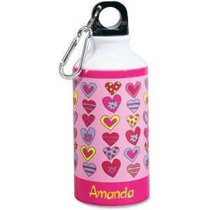 image:imageLillian Vernon Personalized Girls Hearts Aluminum Water Bottle  14 Ounce Screw Top with Clip 6 H Pink Beach Sports School Lunch Box BPA Free