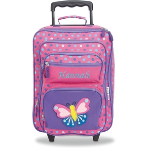 image:imageLillian Vernon Personalized Kids Rolling Luggage  Pink Polka Dot 5Pocket Rolling Luggage Customizable Travel Carrier on WheelsButterfly