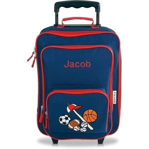 image:imageLillian Vernon Personalized Rolling Luggage for Kids  Shark 5Pocket Rolling Luggage Customizable Travel Carrier on WheelsBlue and Red