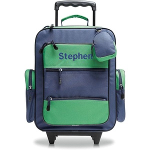 image:imageLillian Vernon Personalized Rolling Luggage for Kids  Shark 5Pocket Rolling Luggage Customizable Travel Carrier on WheelsNavy and Green