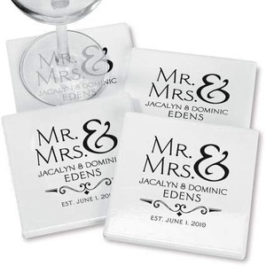 image:imageMr amp Mrs Personalized Ceramic Coasters  4 by 4 Inch Square Ceramic Tiles With Cork Backing Set of 4