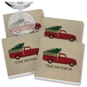 image:imageRed Truck Personalized Ceramic Coasters  4 by 4 Inch Square Ceramic Tiles With Cork Backing Set of 4