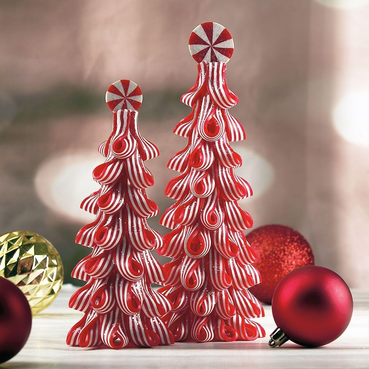 image:imageLillian Vernon Polymer Candy Trees  Decorative Table Top Christmas Tree Polymer Set of 2 Vintage Aesthetic Peppermint Classic